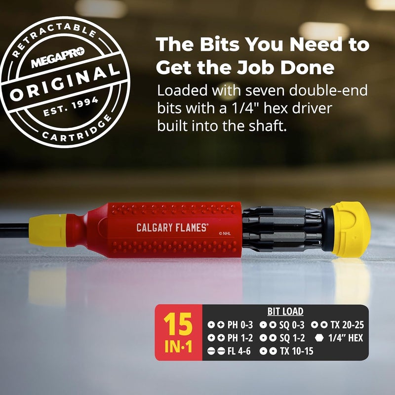 Megapro ® NHL® Team Edition Multi-bit Screwdriver | Officially Licensed NHL® Gear | Durable, Ergonomic, Pro-Grade Screwdriver (Calgary Flames®) - Image 3